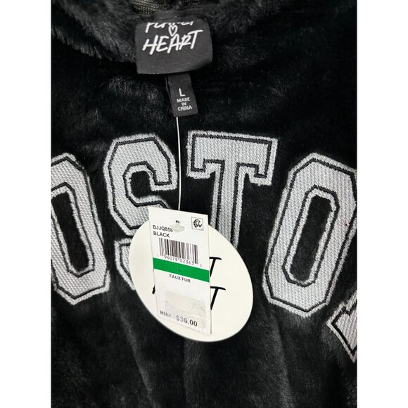 Planet Heart Juniors' Cozy Faux Fur Hoodie "BOSTON" Black Size Large NWT's - Picture 6 of 8